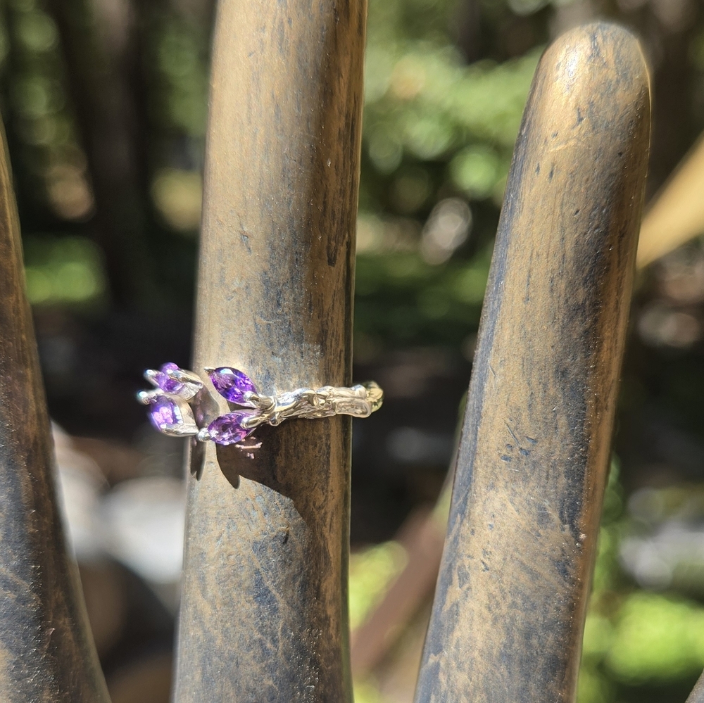 Amethyst Natural Sterling Ring Sz7 Adjustable - Picture 3 of 6